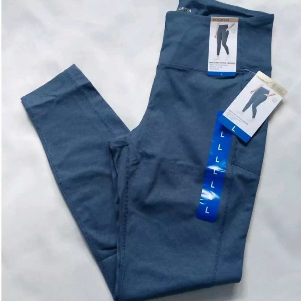 Mondetta Ladies High Waist Side Pocket Active Tight Pant‎ Leggings  Sea Combo  L